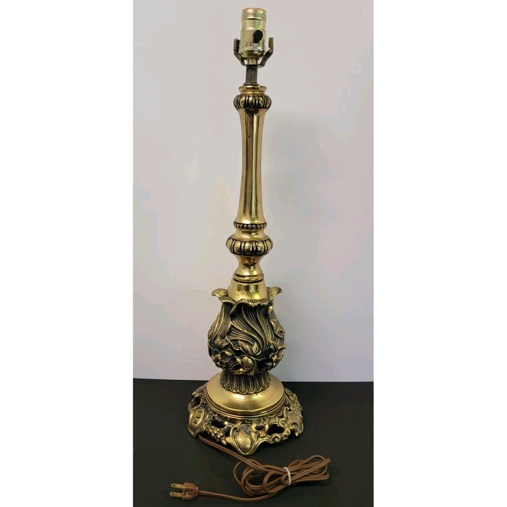 Vintage 24" Ornate Brass Table Lamp L&L WMC Hollywood Regency Gold